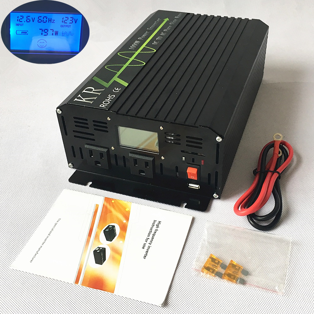 Pure Sine Wave Car Power Inverter 1000W peak 2000W 12V/24V to 120V 60Hz US Stock
