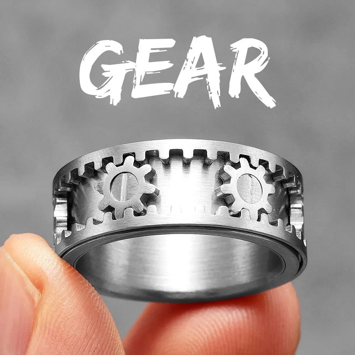 Fidget Spinner Gear Men Rings Stainless Steel Women Jewelry Punk New in Rock Str