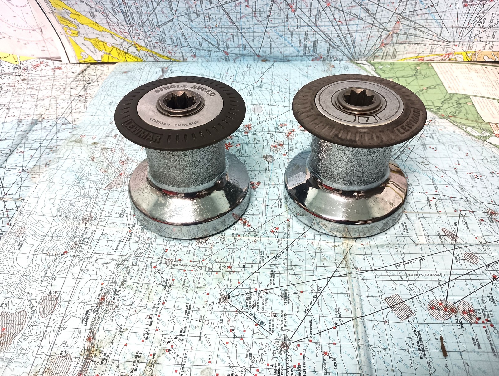 Boaters' Resale Shop of TX 2511 0805.02 LEWMAR 7 PAIR OF SINGLE SPEED WINCHES
