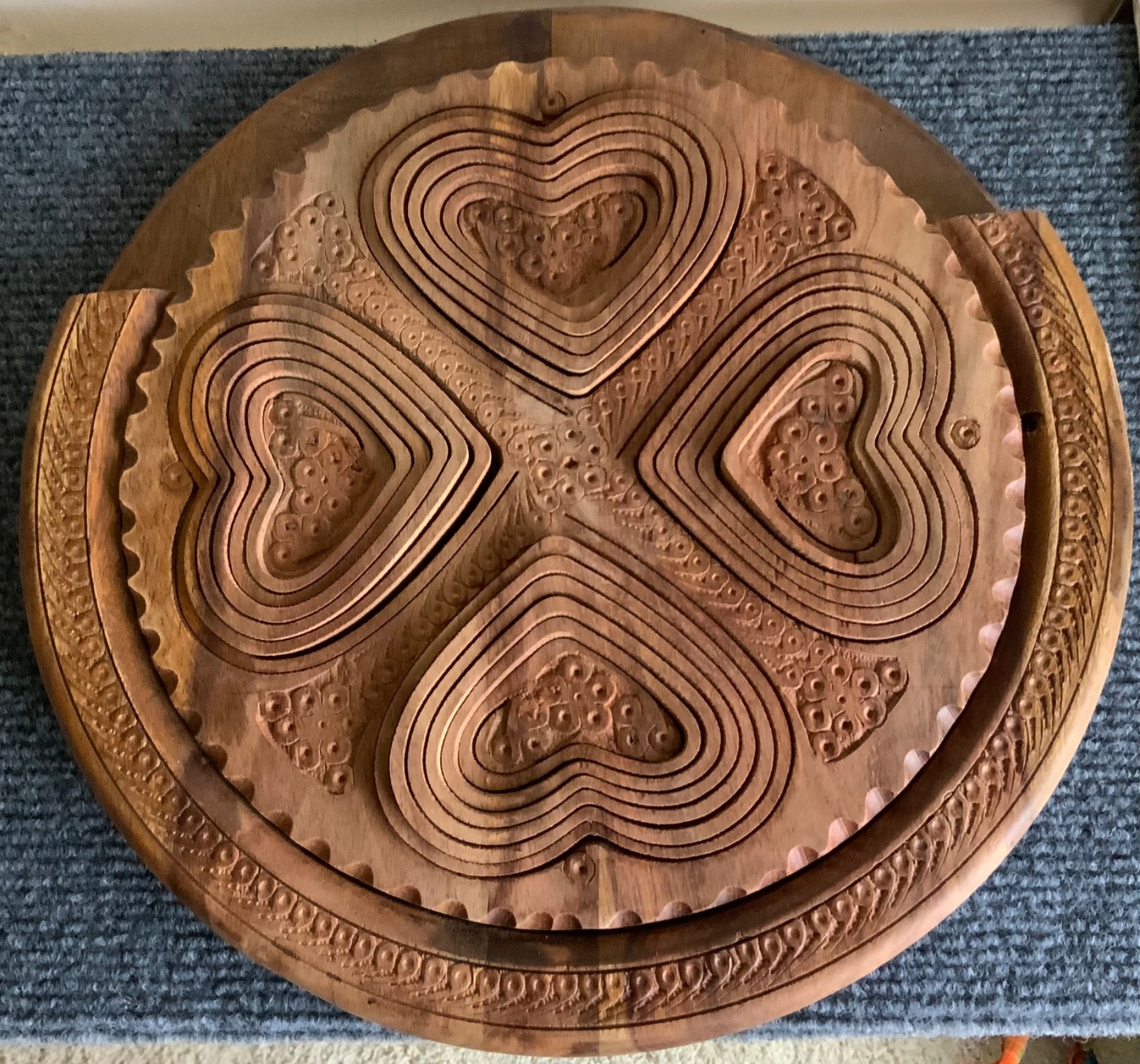 Four Wood Hearts Collapsible Bowl Basket