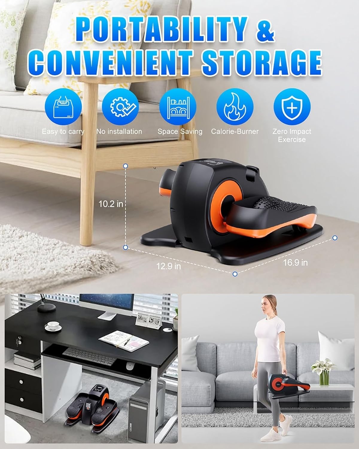 Silent Under Desk Elliptical Machine for Office Use Lightweight and Easy to Move