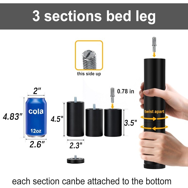 12 Inch Bed Legs Replacement for Adjustable Bed Frame Base, Felt Bottom Protect