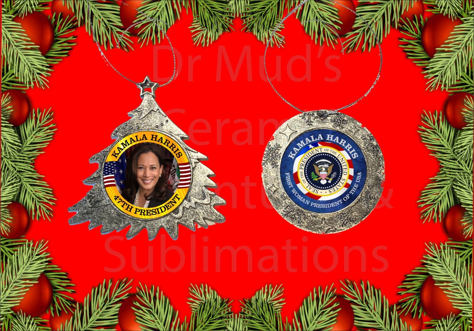 President Kamala Harris Christmas Ornament - choose your style, Tree or Round