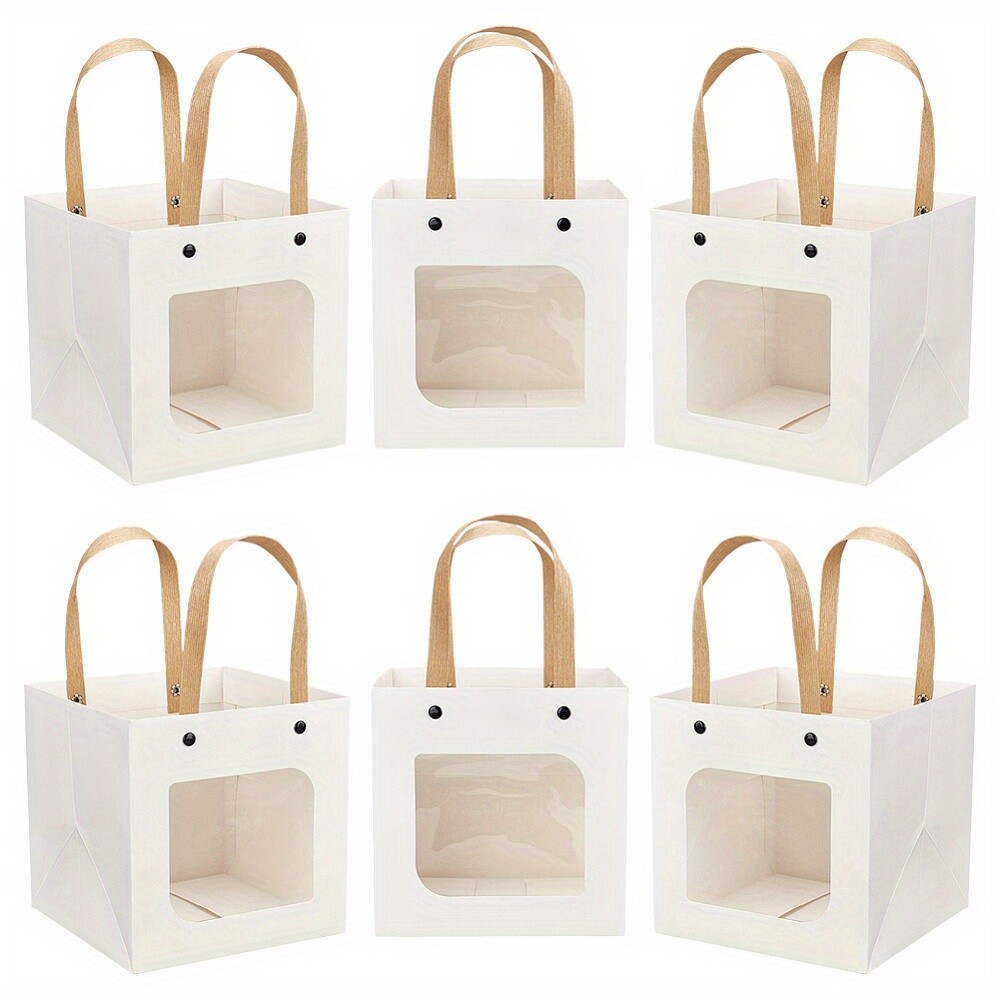 12Pcs White Craft Paper Bags 5.9x5.9 Carrier Paper Gift Bags With Handles