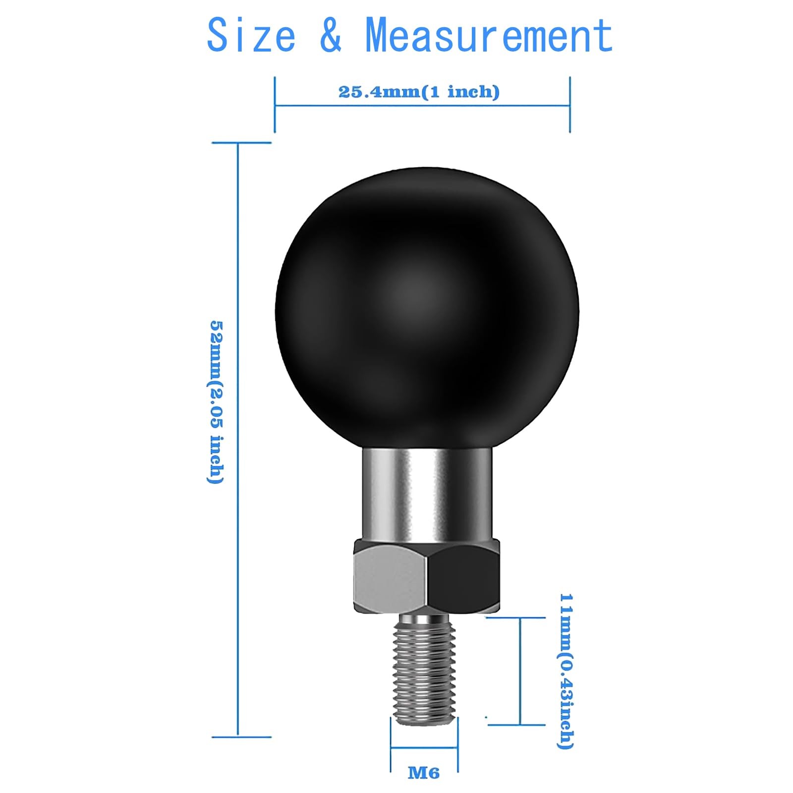 1 inch Ball Mount with M6 x 1.0mm Threaded Post Compatible with RAM Mounts So
