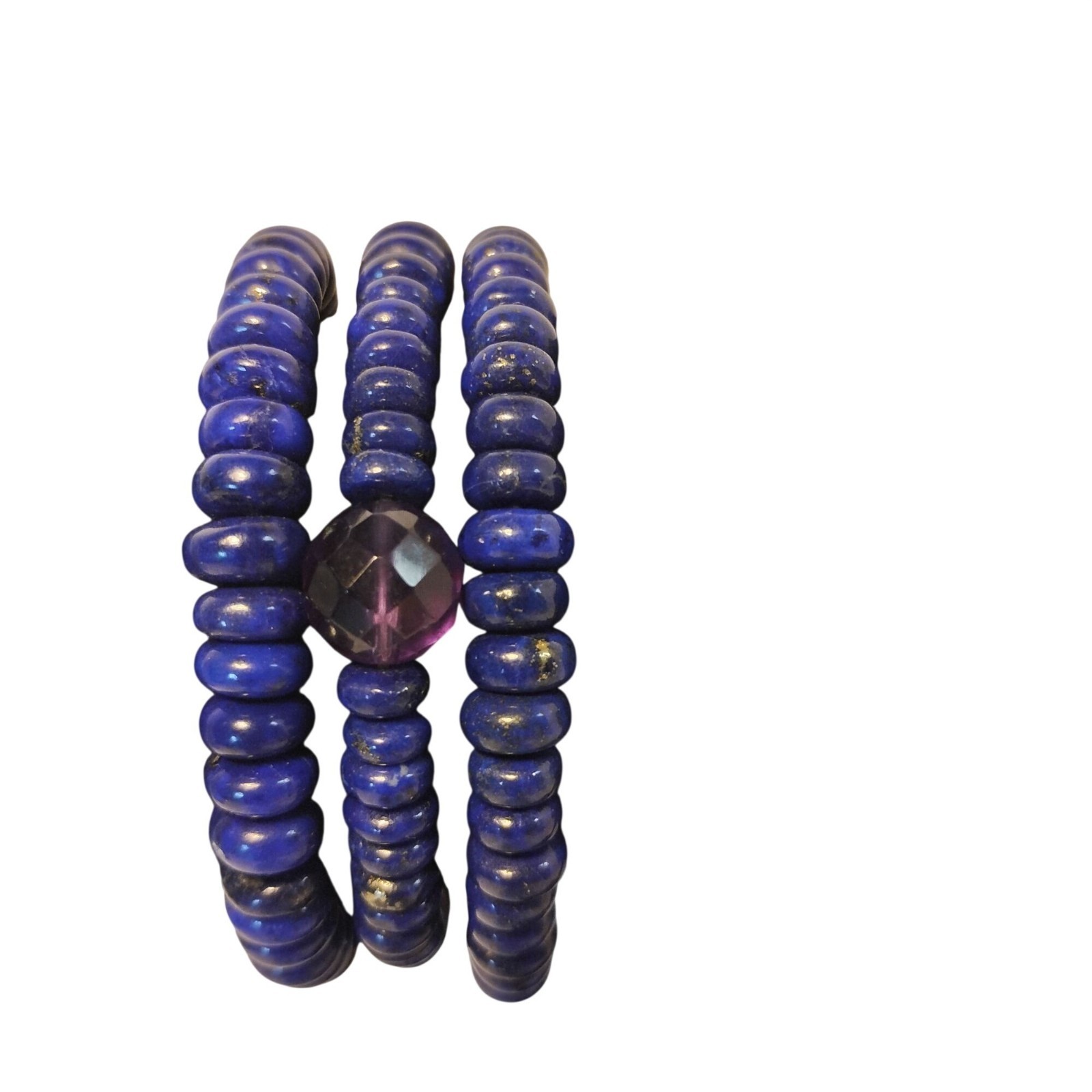 Artisan Made Lapis Lazuli & Amethyst Stretch 3 Handmade Bracelets Set of 3