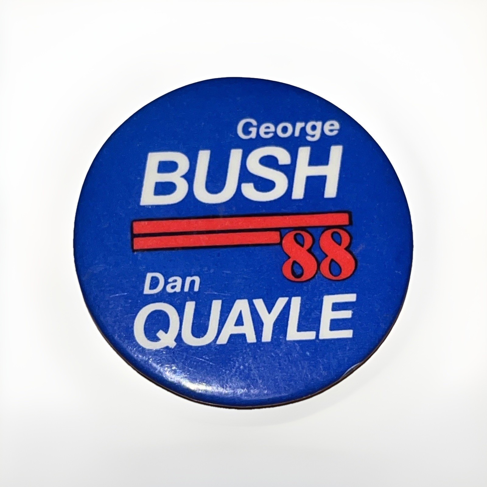 George Bush Dan Quayle ’88 Button – Blue & White GOP Campaign Pin