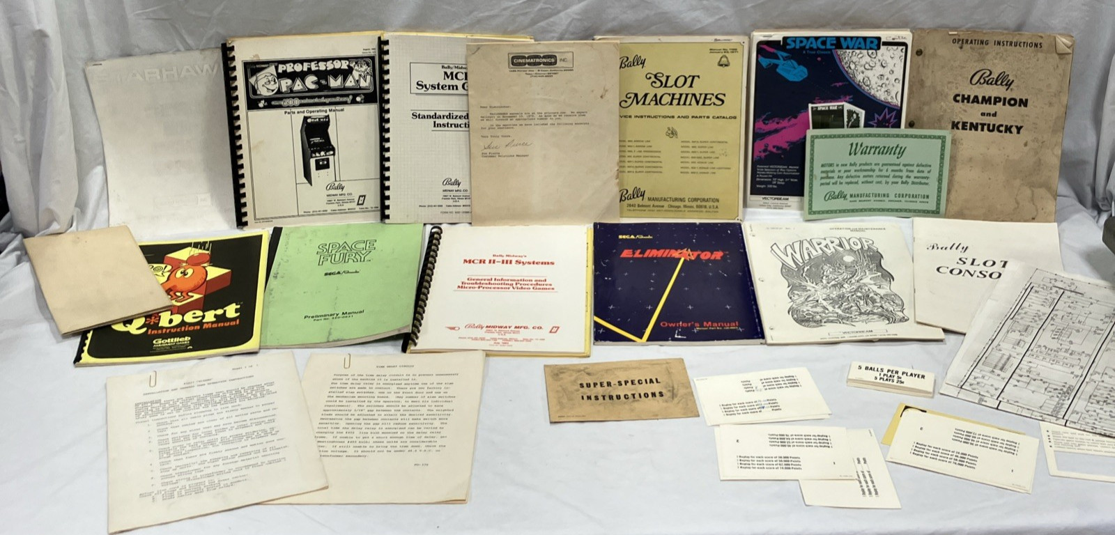 Vintage Bally Midway Arcade Manual Lot Space War Warrior Professor Pac-Man