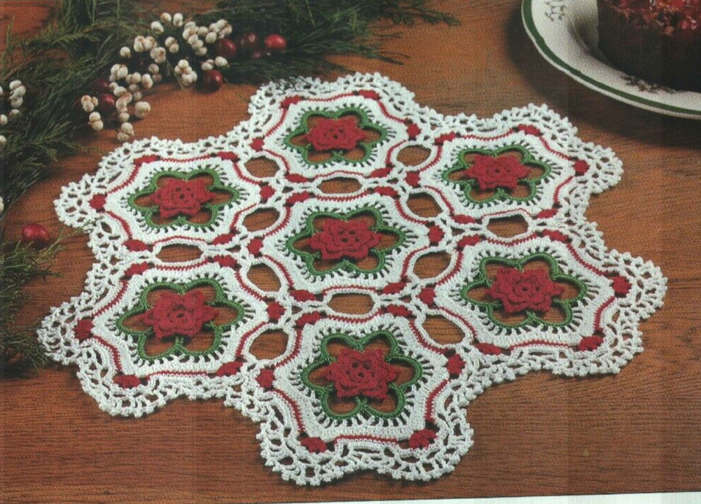 ROSES IN THE SNOW DOILY 16" HOME DECOR CROCHET PATTERN INSTRUCTIONS
