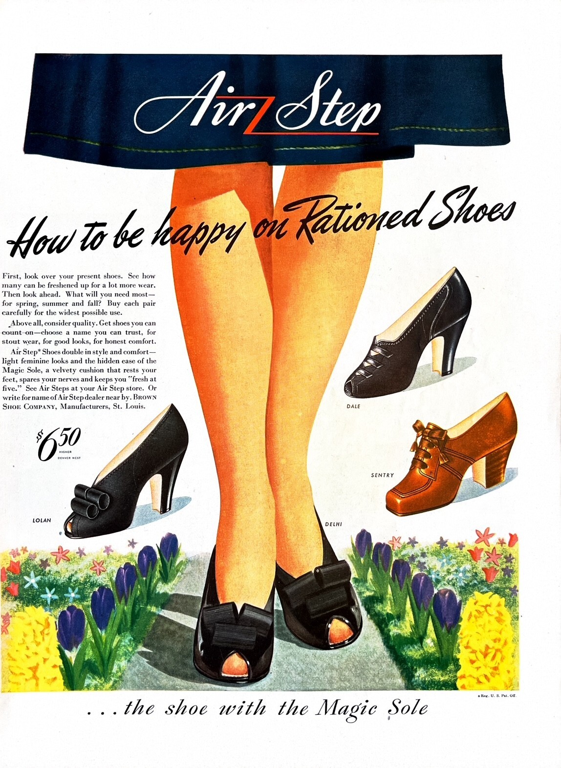 1943 LADIES SHOES Genuine Vintage Print Ad Women's Air Step Rationed High Heels