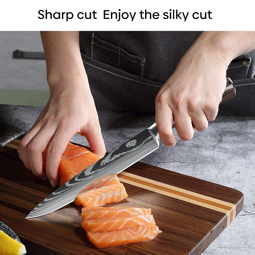 8inch Kitchen Knives Set Laser Damascus Pattern Chef Knife Cleaver Tool USA