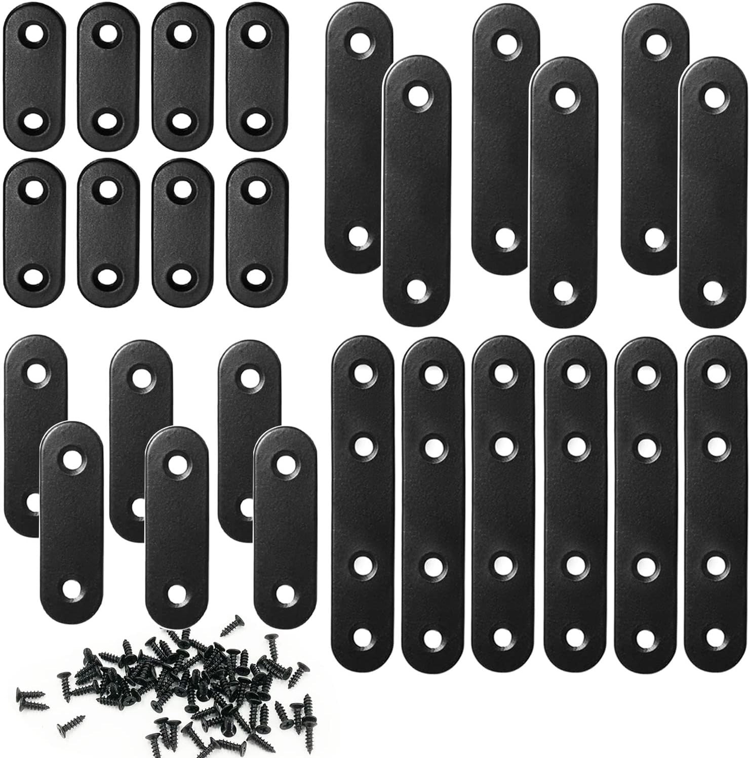 QSJ 26 Sets Flat Plate Straight Bracket Brace Black,Kit, Black