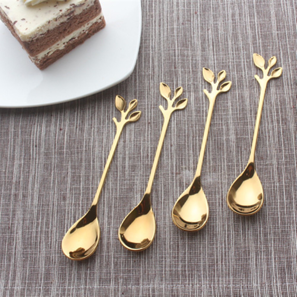5pcs Stainless Steel Spoon Branches Leaf Spoon For Kitchen Tableware Ornament