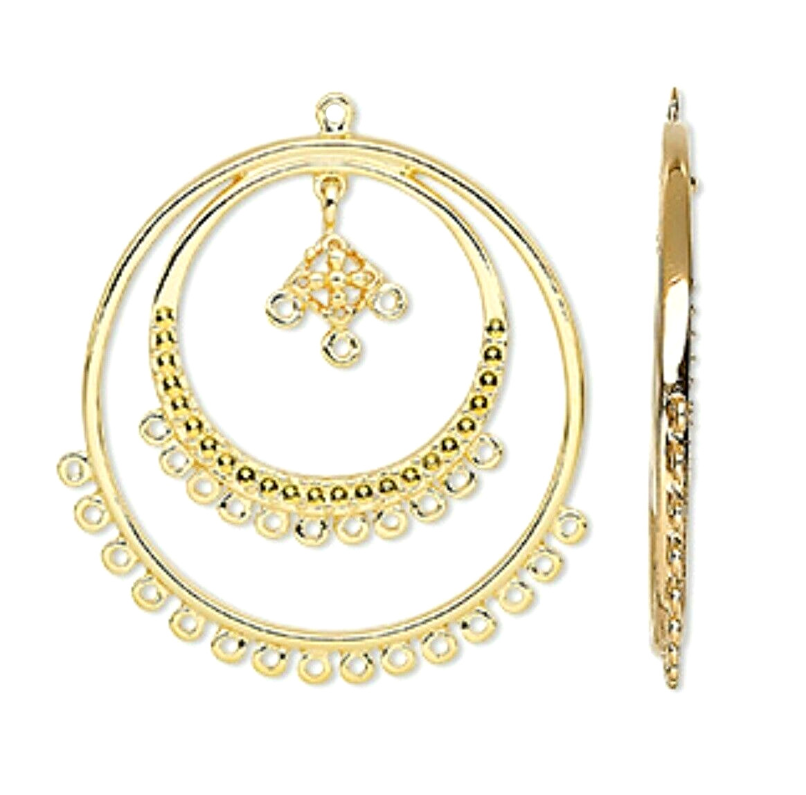 Beadable Gold 38mm Double Hoop with Loops Earring Drops Earrings Bead Findings