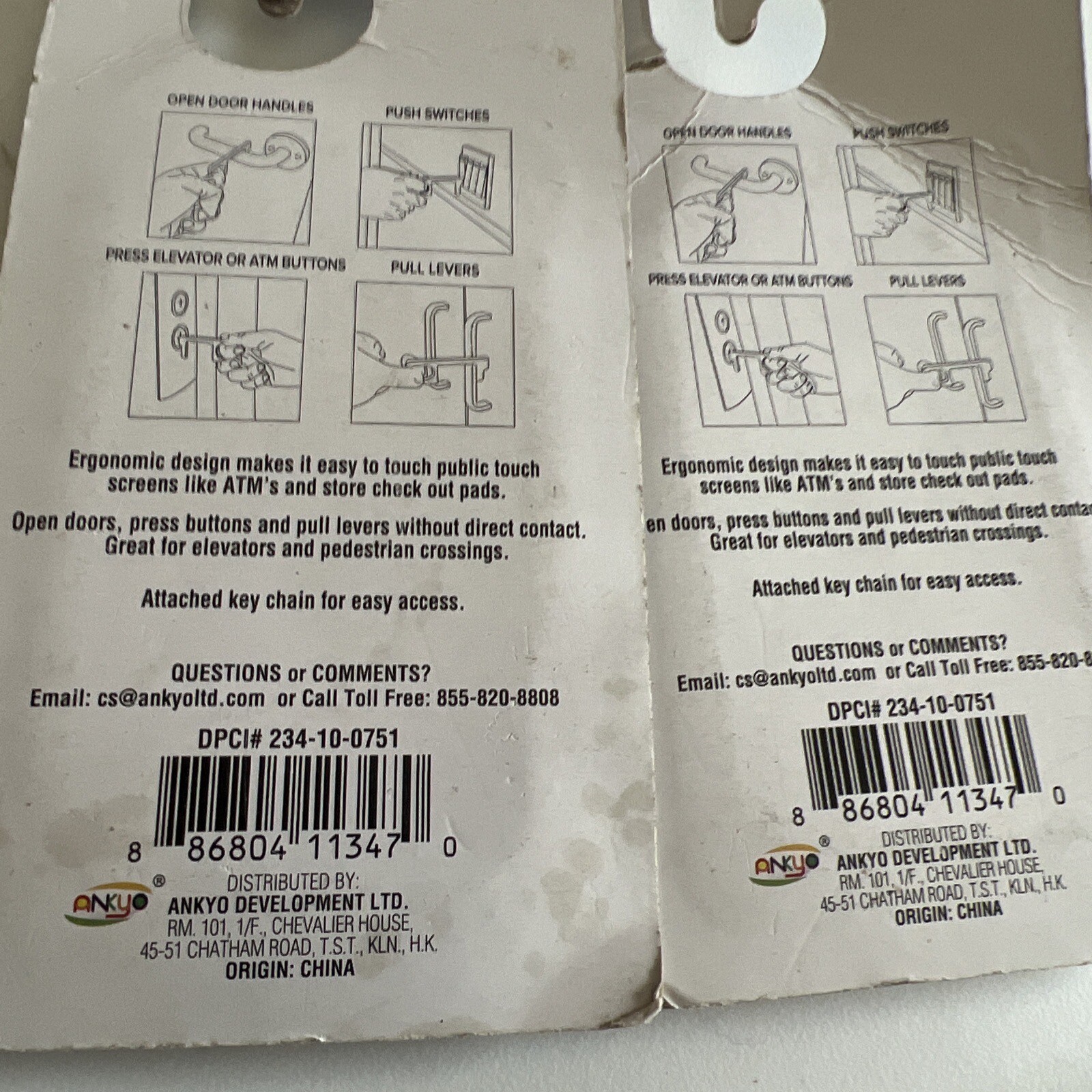2 Pack HANDS FREE TOOL Safe No Touch Keys Chain, Stop Germs NEW
