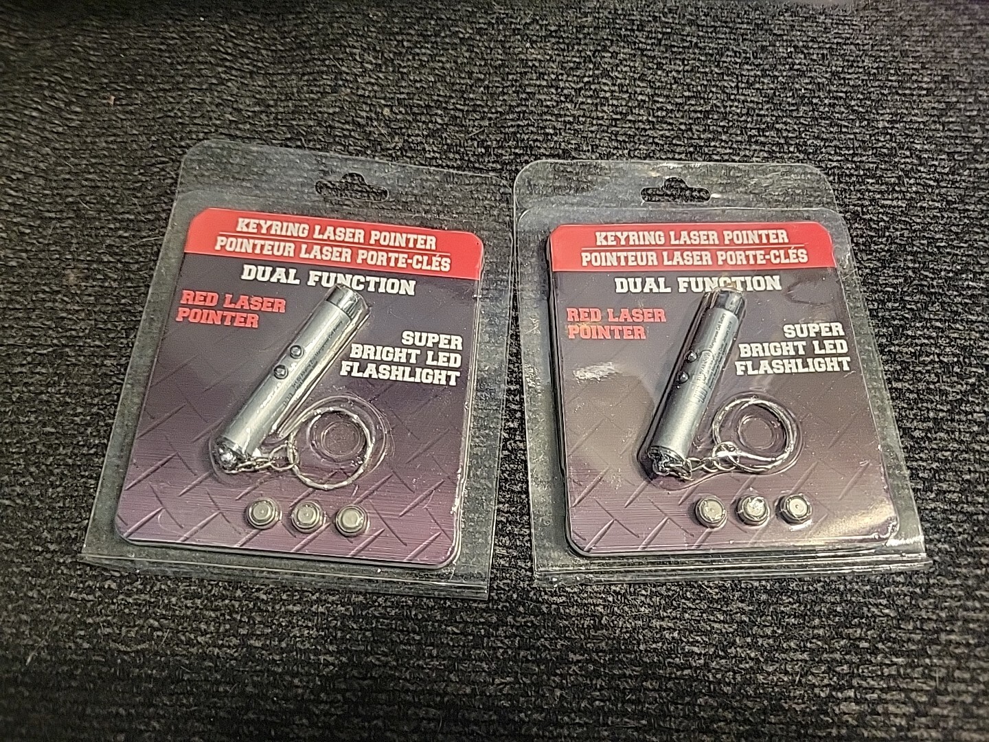 Dual Function Red Laser Pointer/Bright LED Flashlight with Keyring - 2 Count