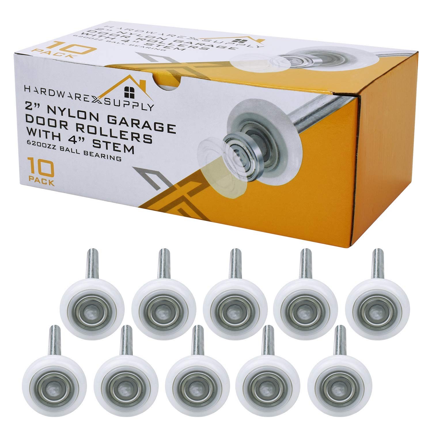 2" Nylon Sealed Garage Door Rollers, 6200ZZ High Performance Ball Bearing (10