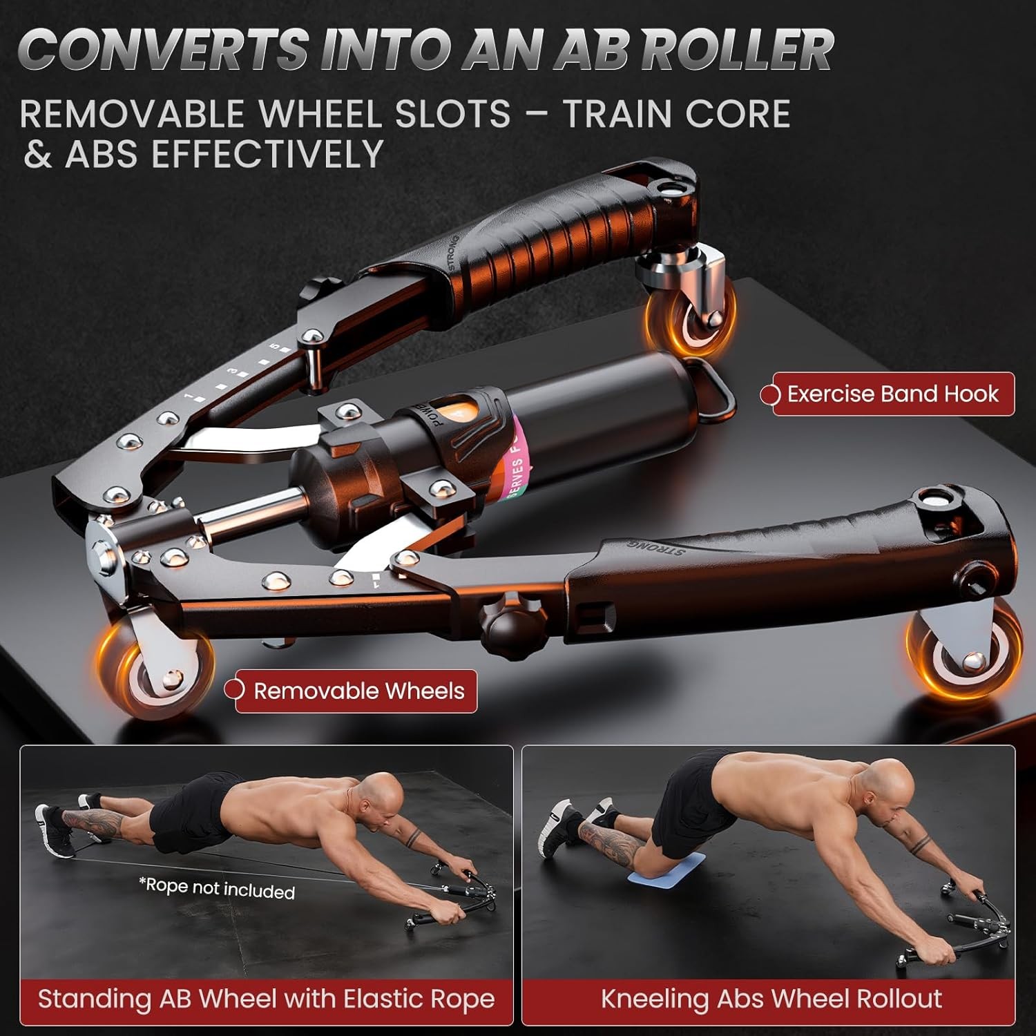 3-in-1 Hydraulic Arm Trainer with Ab Roller, 22-440lbs Adjustable Strength