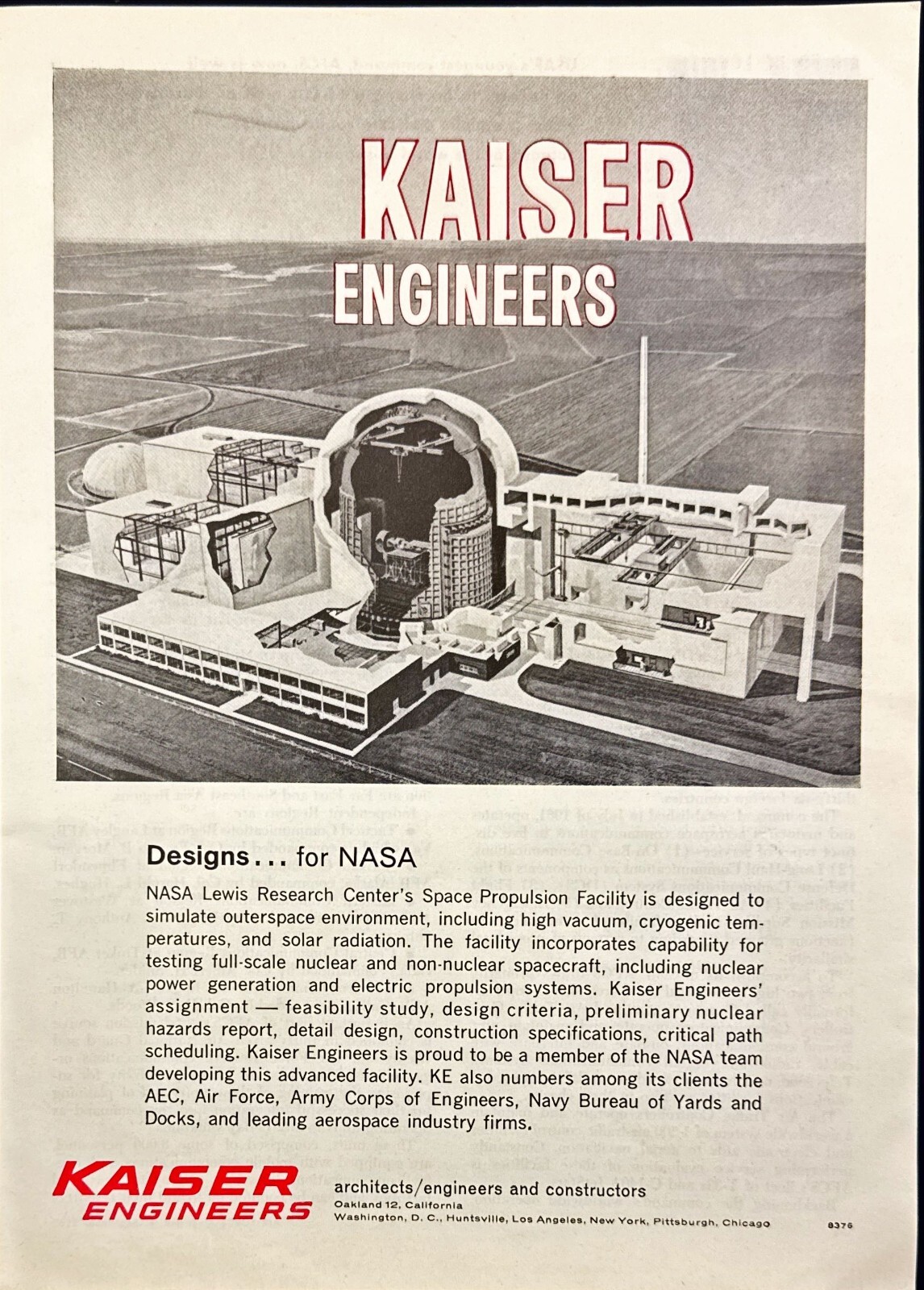 Kaiser Engineers NASA Lewis Research Center Nuclear Plant Vtg Print Ad 1963