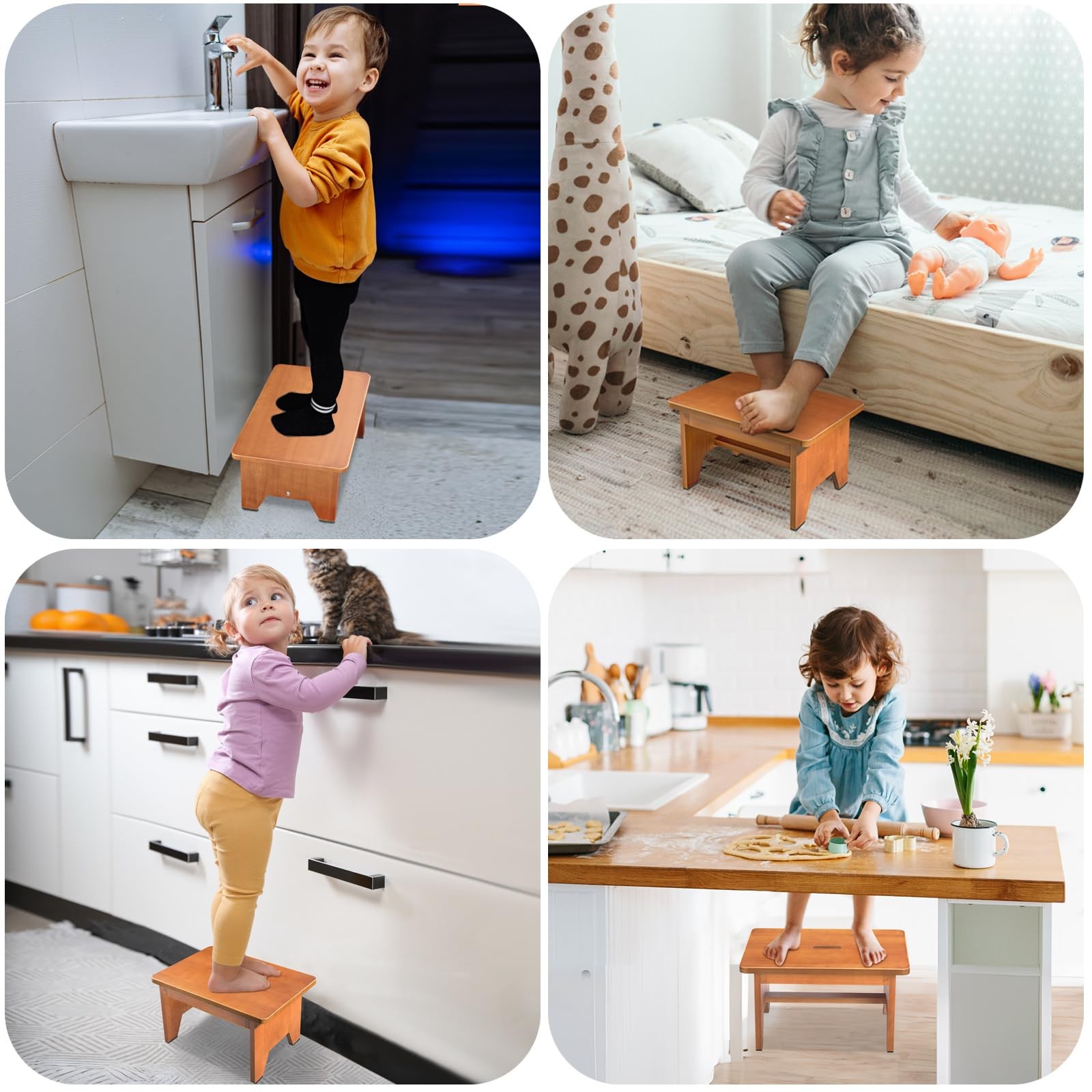 Wooden Step Stool for Adults,9.1''High One Step Stool for High Bed/Kitchen Ri...