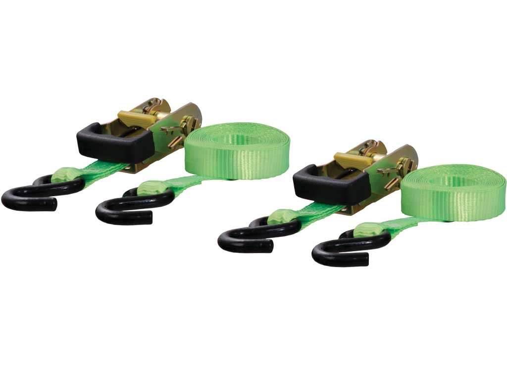 Curt 83028 2 Ratchet Strap 3300/1100 16' X 1" Lime Green w/Rubber Coated S-Hooks