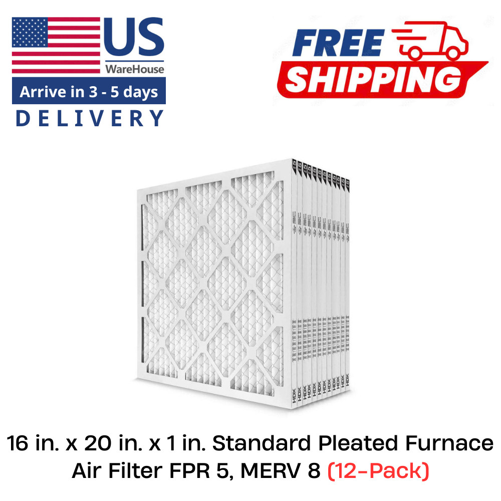 16 x 20 x 1 Standard Pleated Air Filter FPR 5, 12-Pack, Air Filters Replacement