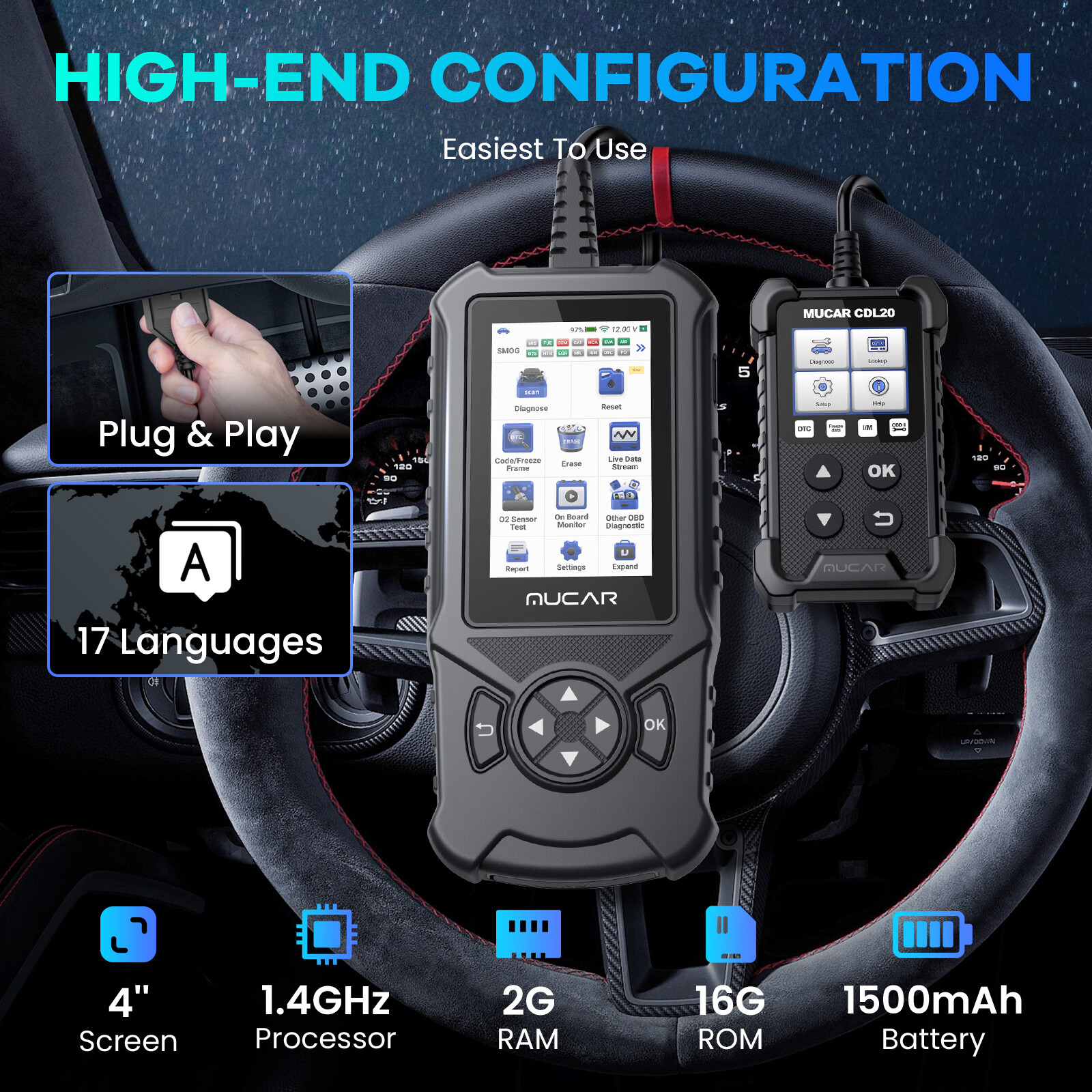 MUCAR CDE900 Car Diagnostic Scanner ABS SRS OBD2 Code Reader Check Engine Tool