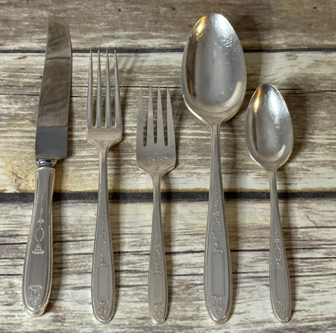 5pc Place Setting, Oneida Grosvenor 1921; Knife, Forks, Spoons