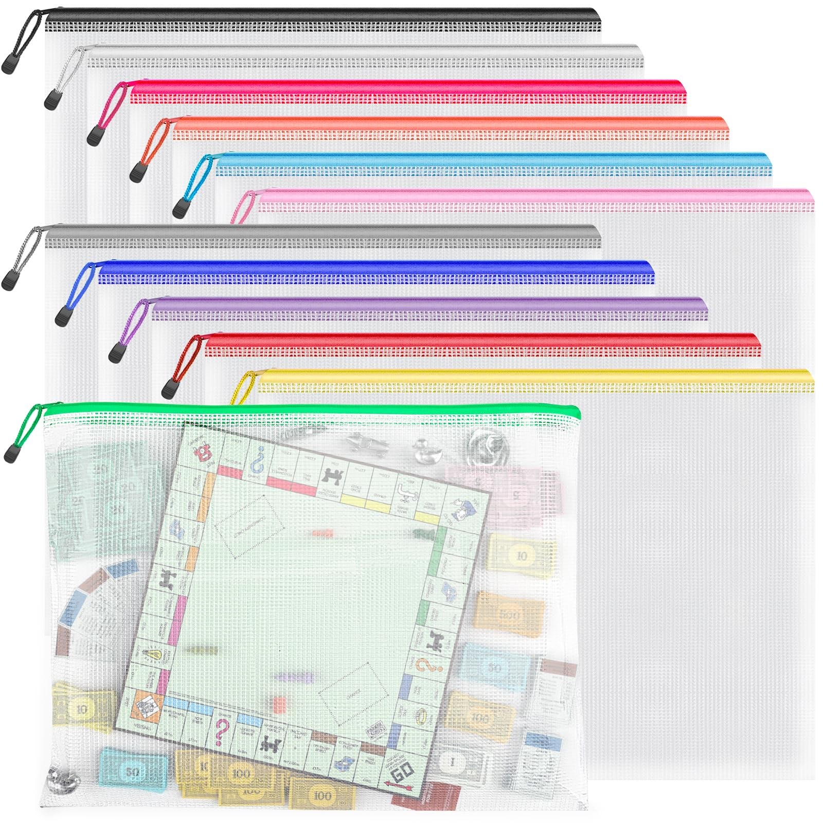 Zipper Pouch, 16.9x12.4 in (12 Colors, 12 Packs), Extra Large Zipper Bags, Wa...