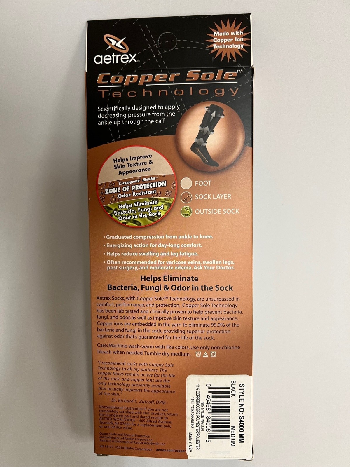 AETREX COMPRESSION SOX WITH COPPER SOLE TECHNOLOGY MENS MEDIUM S4000MM 3PR PACK