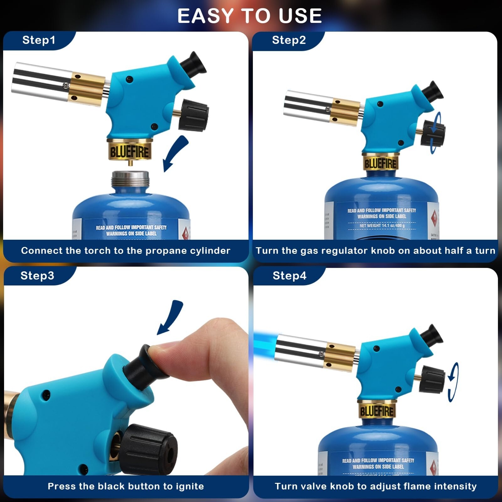 BLUEFIRE Handy Cyclone Propane Torch Head Trigger Start Turbo Swirl MAPP MAP Pro