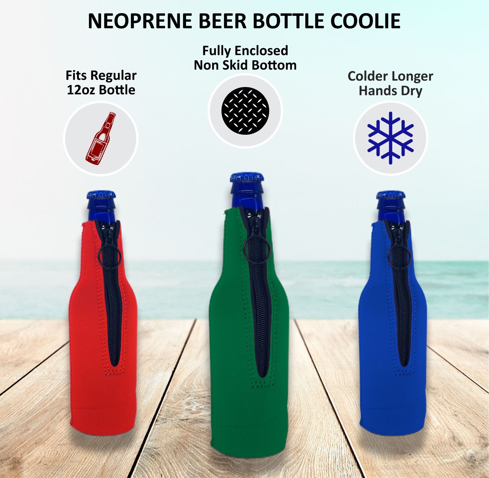 Blank Neoprene Beer Bottle Coolie: Choose Color and Quantity