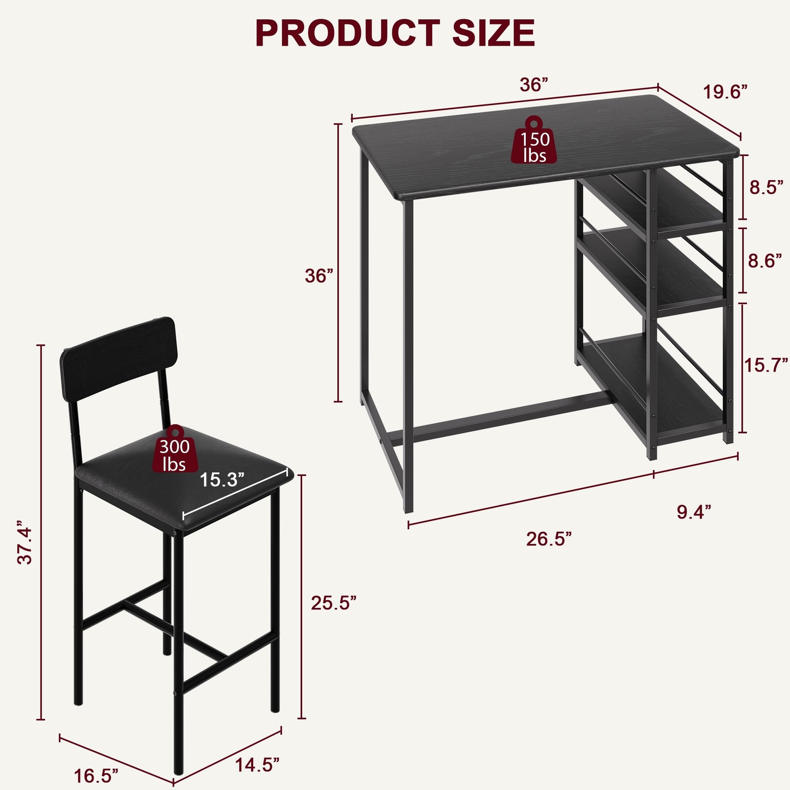 Dining Room Table Set Home Kitchen Table with 2 Upholstered Chairs and 3 Shelves