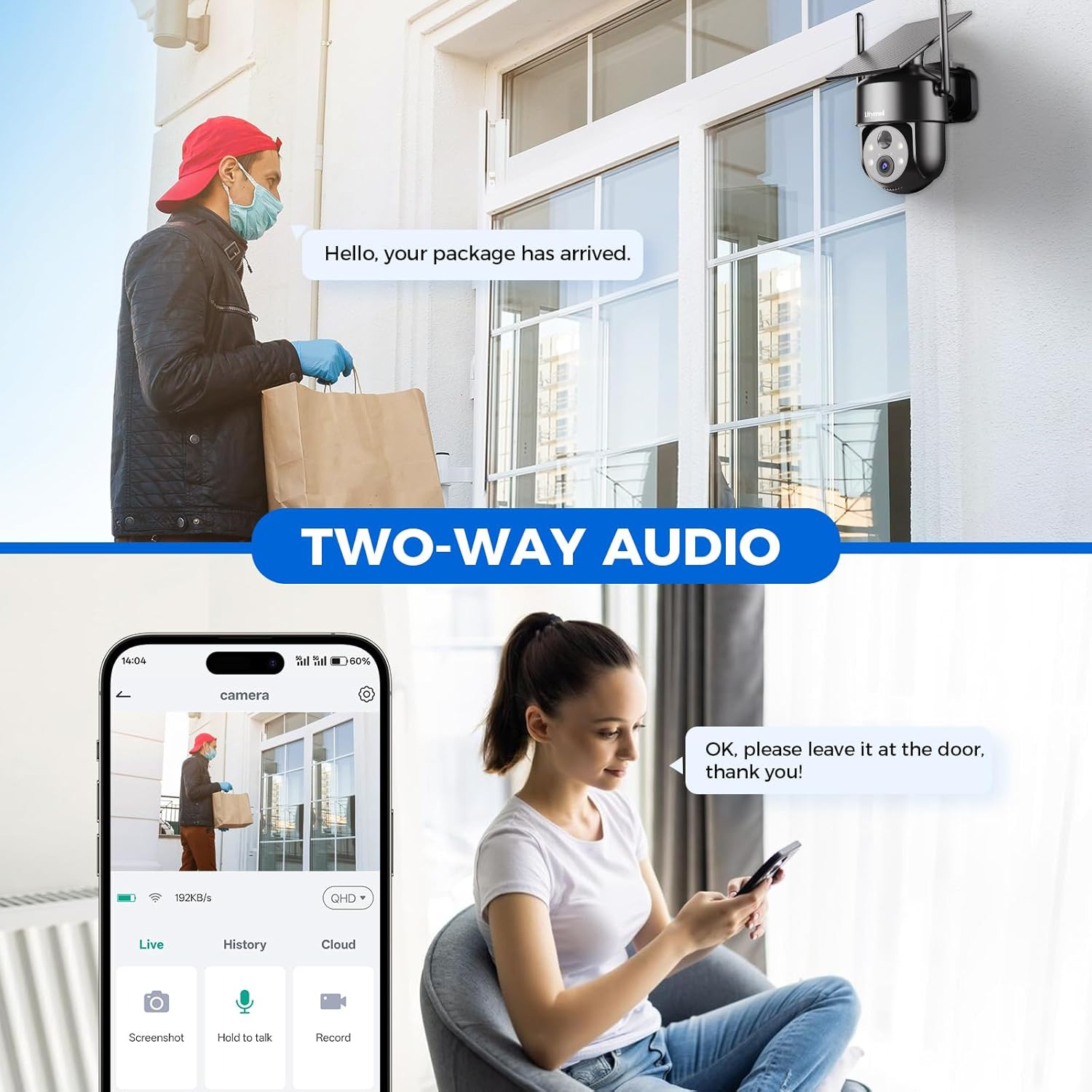 2K 2.4g WiFi Security Cameras Wireless Outdoor, 360° View Solar Cameras for Home