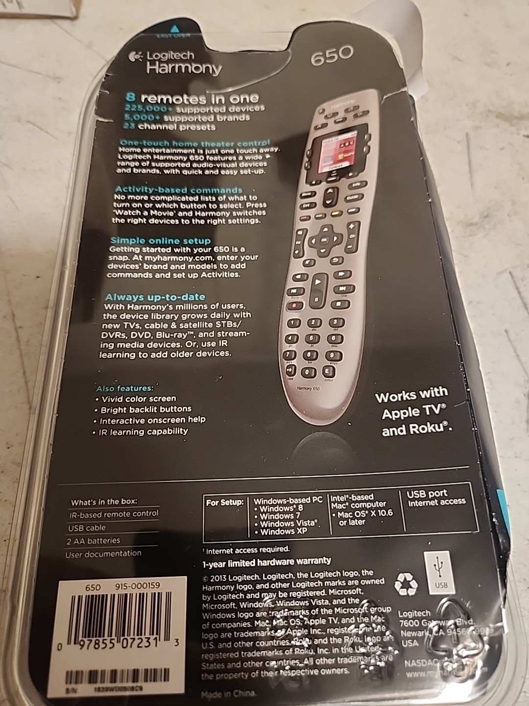 Logitech Harmony 650 Universal Color Screen Remote Silver New EZ Open