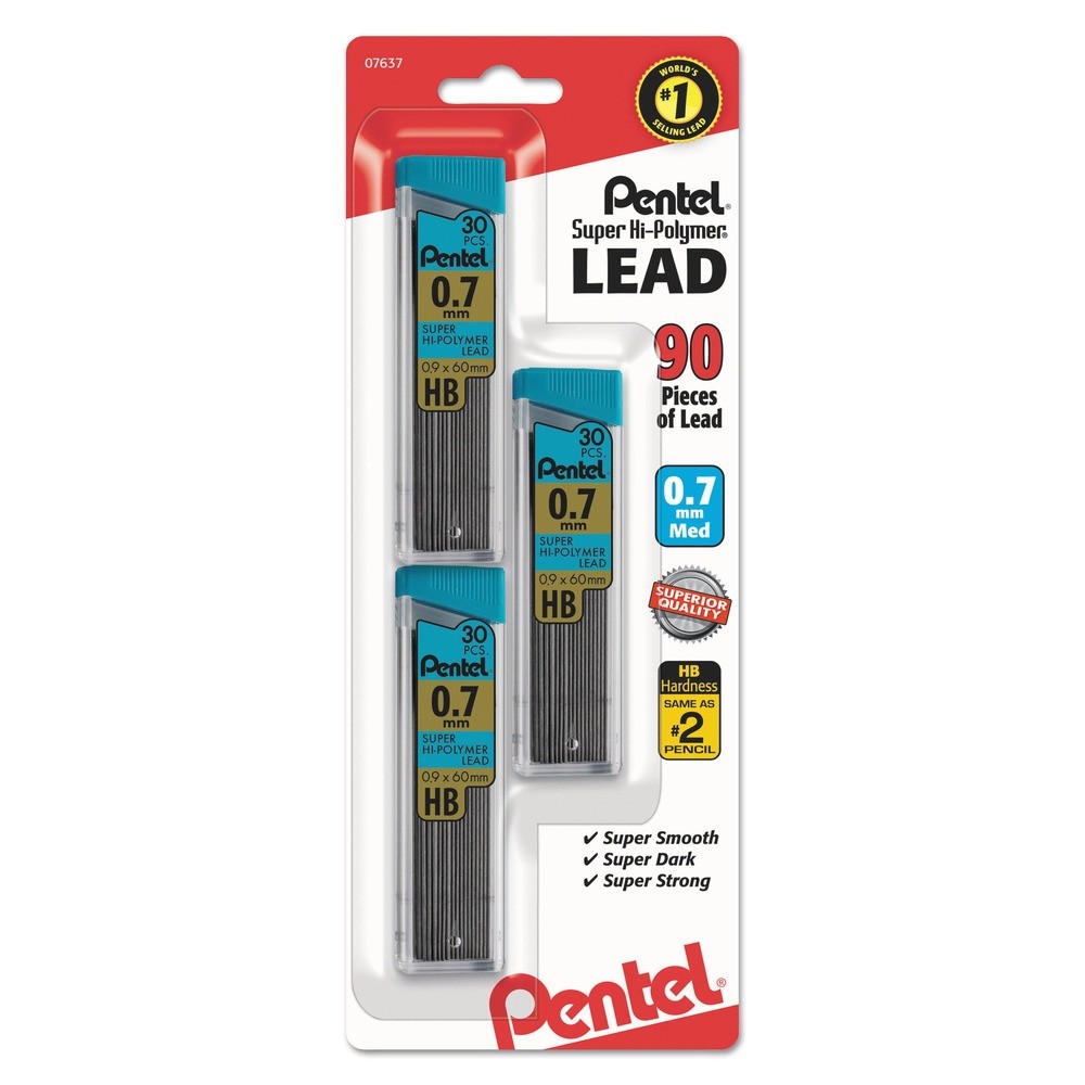 Pentel C27BPHB3K6 Super Hi-Polymer HB 0.7 mm Lead Refills (90/PK) New