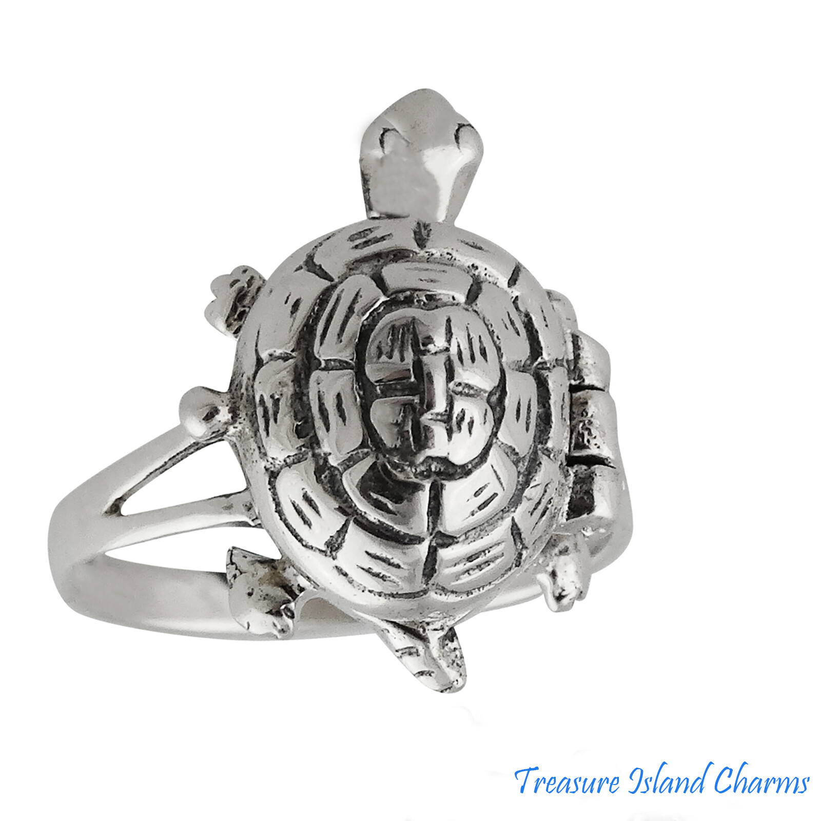 Turtle 925 Solid Sterling Silver Poison Pill Box Ring Opens Size 6 7 8 9 Opens