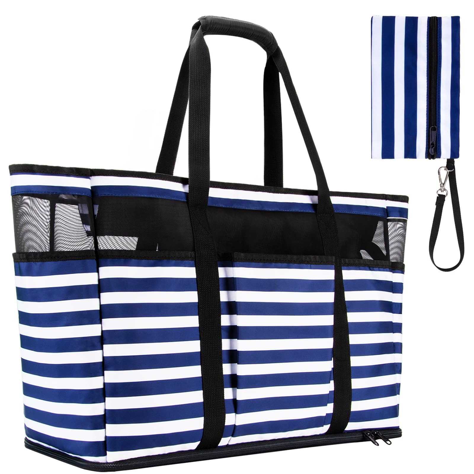 Large Beach Bag with Zipper, 12 Pockets Waterproof Sandproof Pool Bag Womens ...