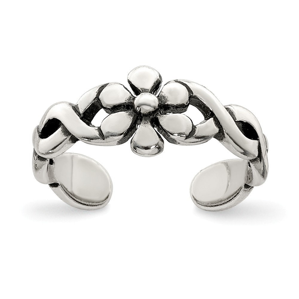 925 Sterling Silver Braided Antiqued Floral Toe Ring - Artisan Toe Ring - Toe