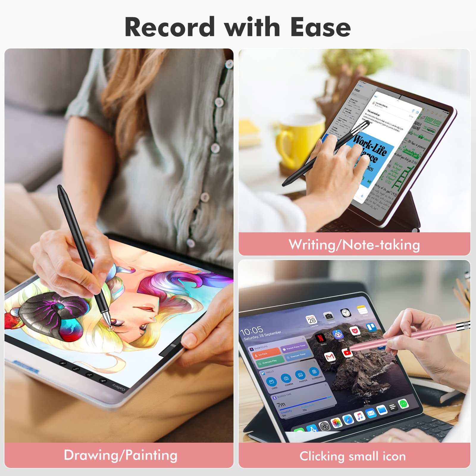 3 in 1 Stylus Pens Touch Screens, High Sensitivity & Precision Capacitive Stylus