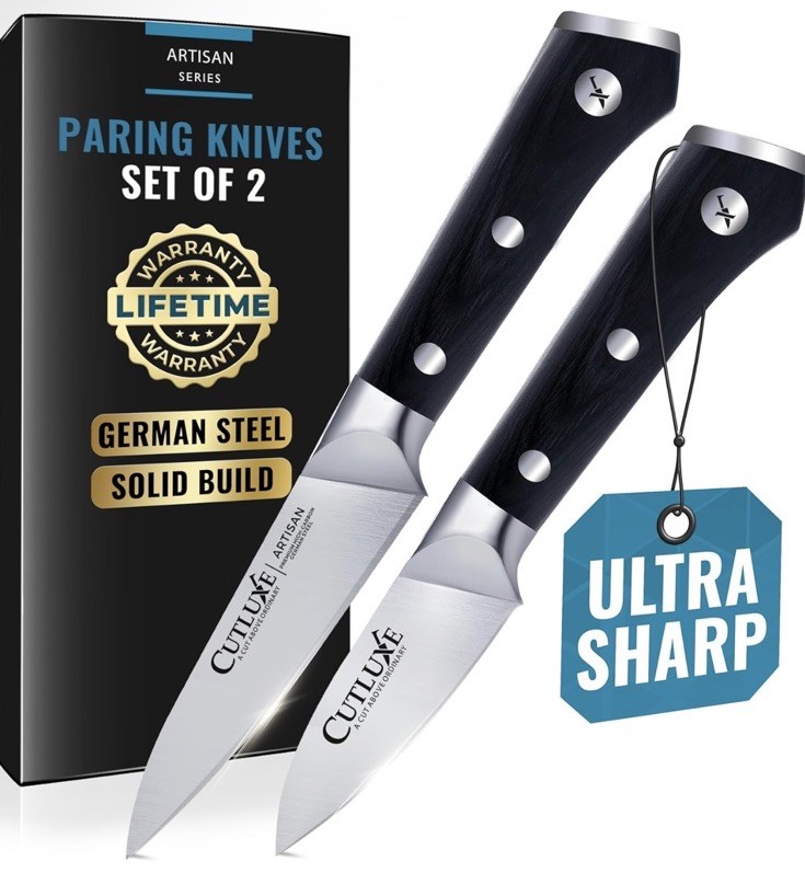 Cutluxe Paring Knife Set – 4" Fruit and 3" Peeling Set, Black