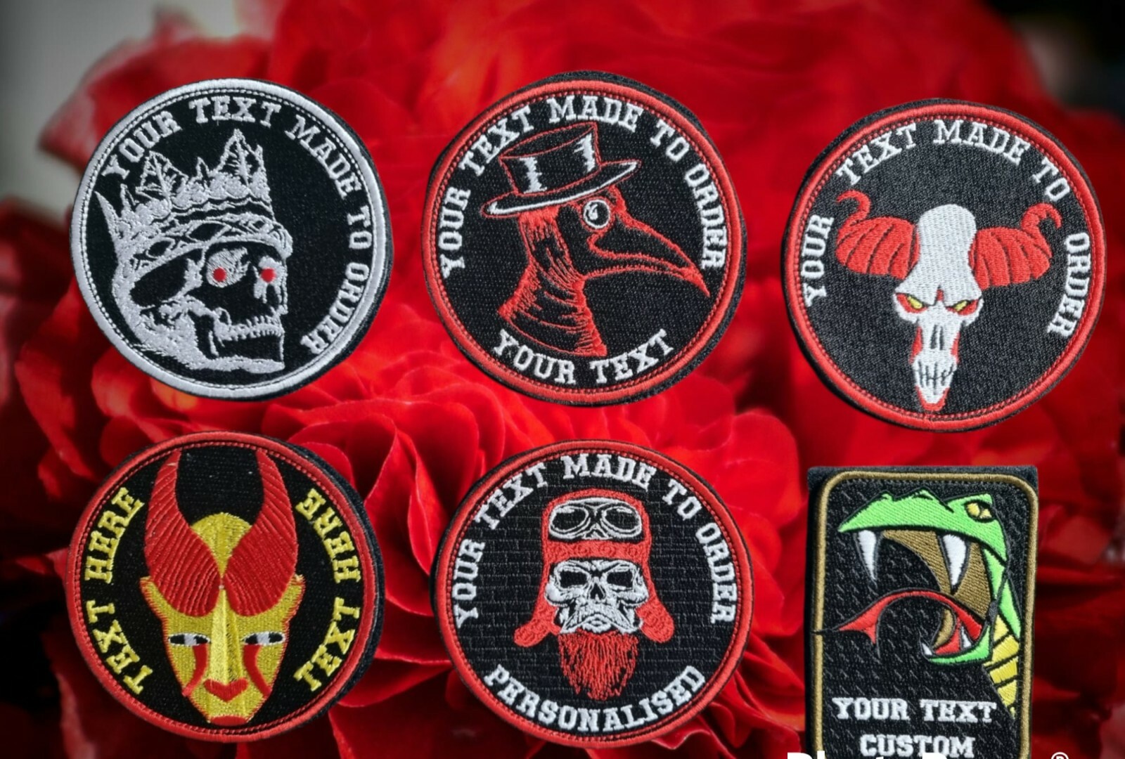 PERSONALISED Embroidered badge biker custom patch sew on  hook and loop