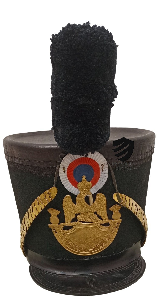 Black French Shako Helmet Military Napoleonic Officer Shako Helmet With PomPom