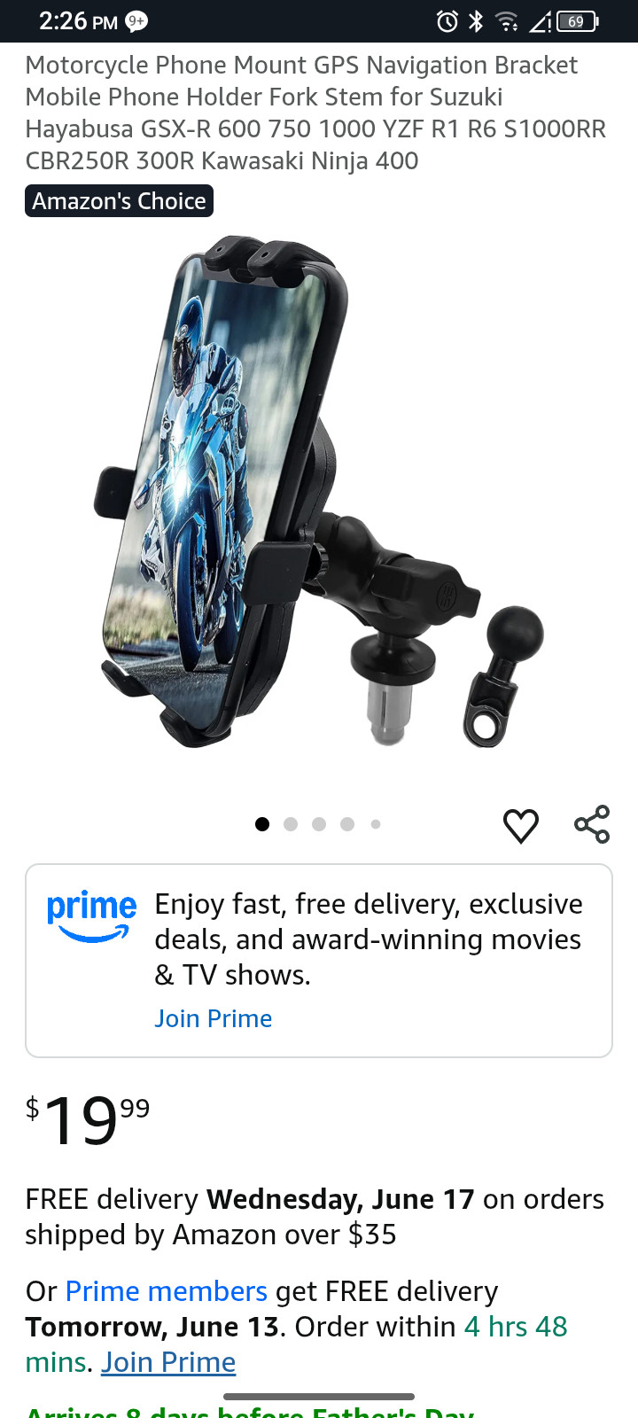Motorcycle Fork Stem Phone GPS Mount Holder Adjustable Ball Mount