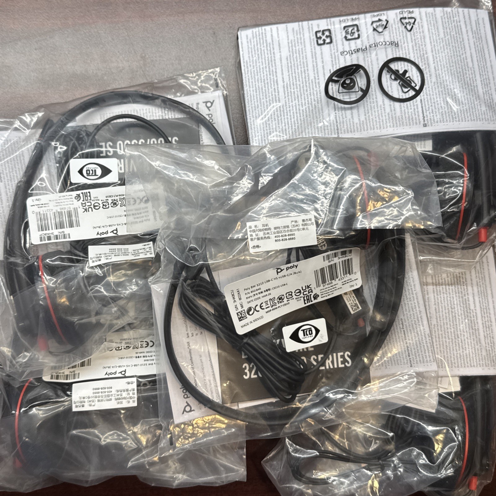 Plantronics 8X2J8A6 Blackwire 3210 USB-C Monaural Headset Lot of 5