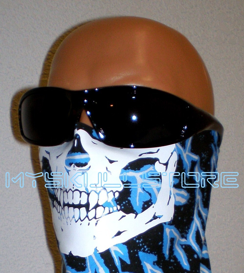 ADULT SKULL HALF FACE MASK ADJUSTABLE CLOSE COTTON BANDANNA BIKER GHOST BLUE