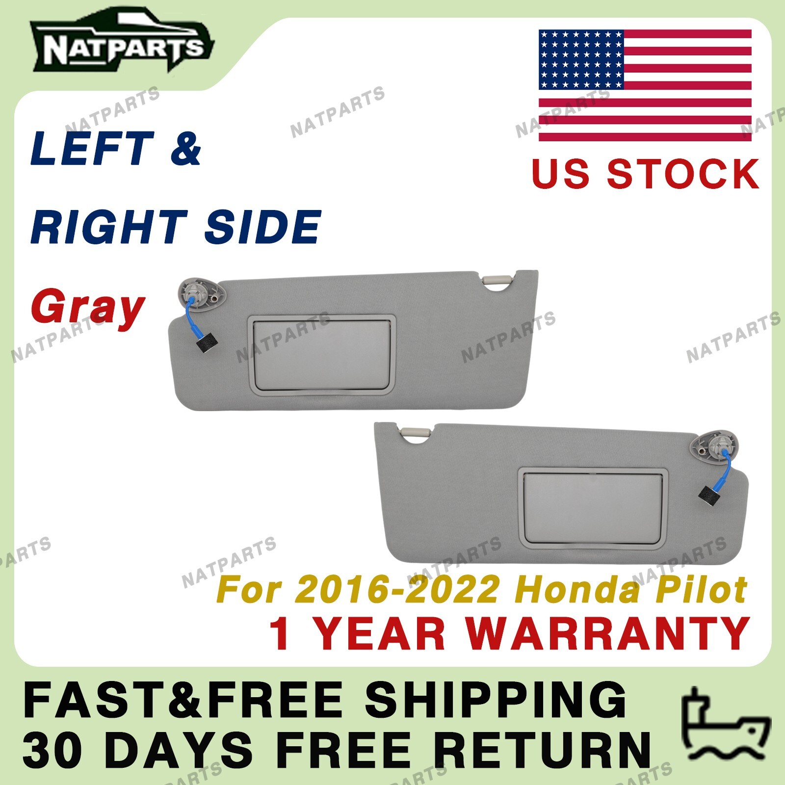 Pair Gray Sun Visor w/ Light for Honda Pilot 2016-2022 LH RH  83280-TG7-A12ZB