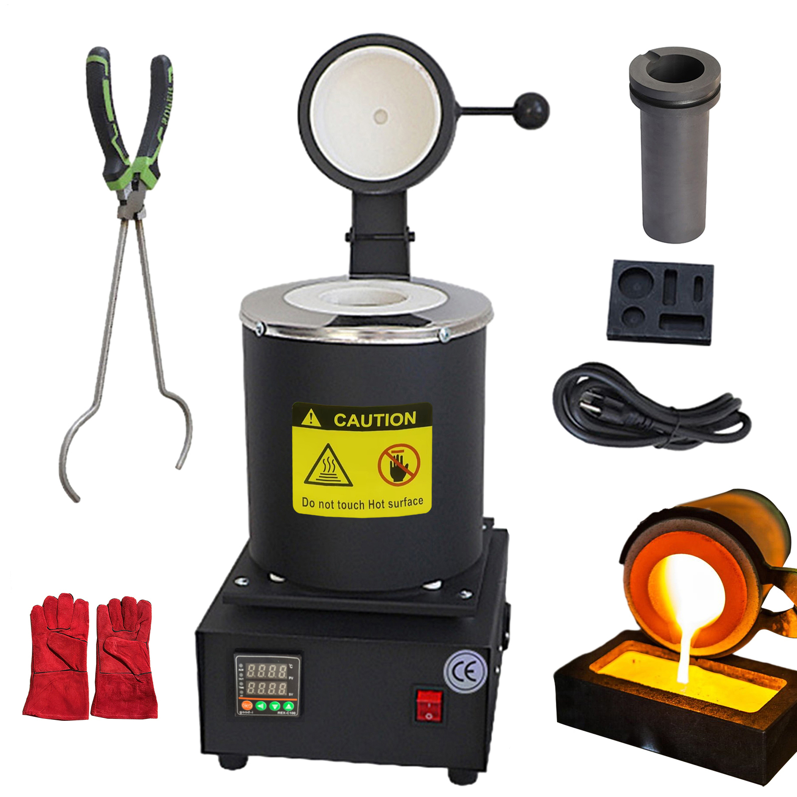 Gold Melting Furnace — 1500W 2102℉ Digital Electric Melting Furnace Black-