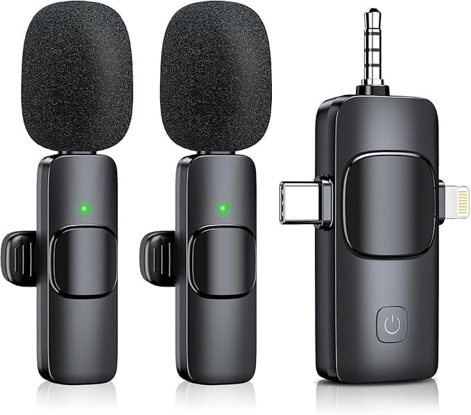 OUZIO Wireless Lavalier Microphone for iPhone & Android & iPad & Camera Black