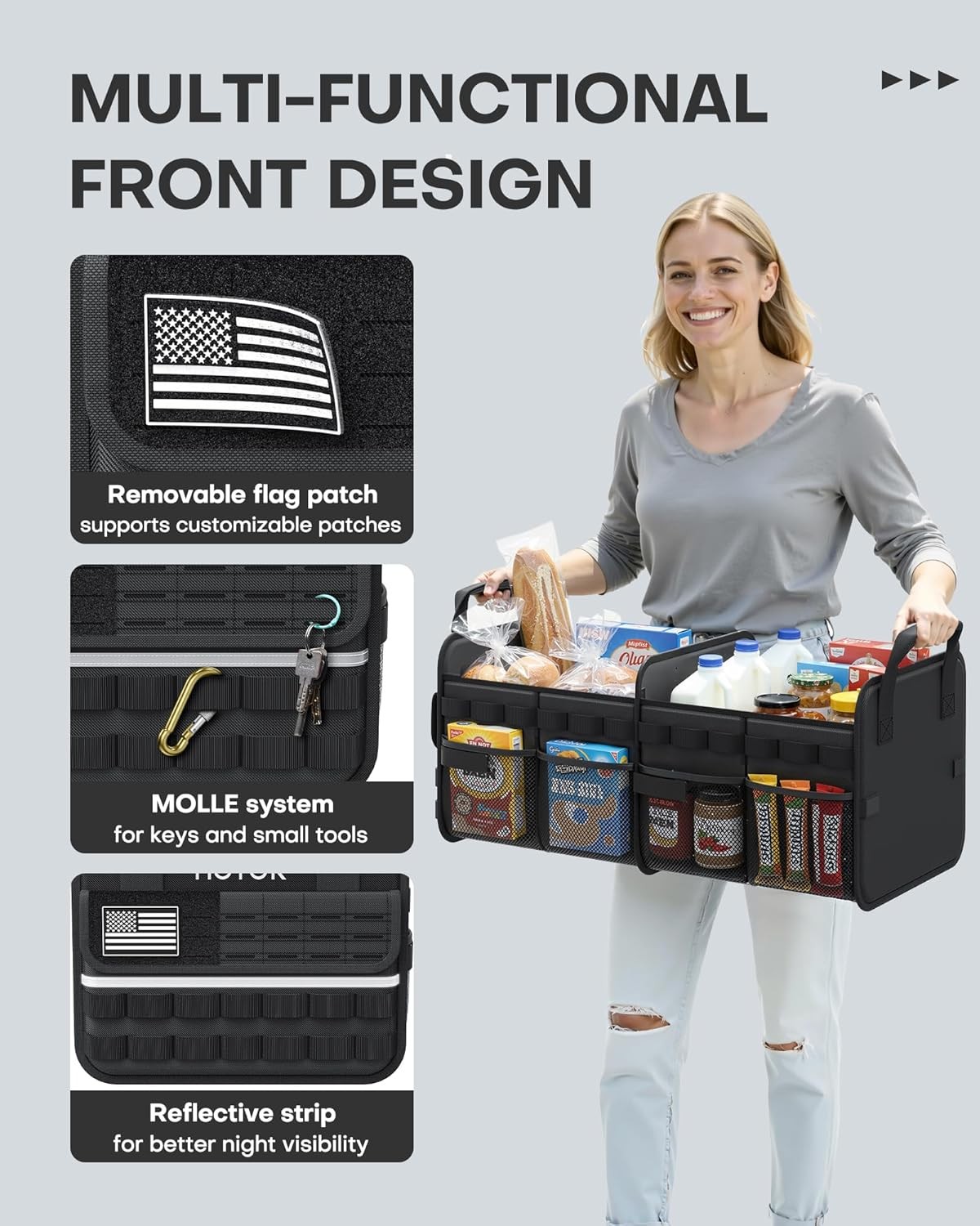 HOTOR Tactical Car Trunk Organizer - Foldable Trunk Organizer for SUV with Front